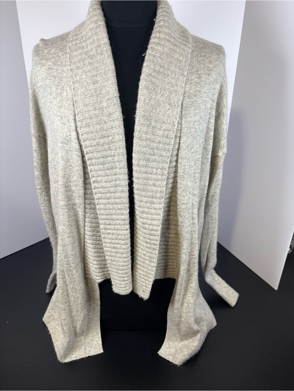 Ann Taylor Cream Shawl Collar Open-Front Cardigan